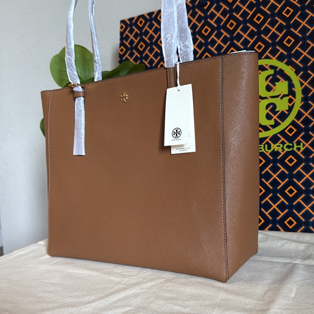 NWT , Tory Burch Emerson zip  Brown large Tote Bag moose color - Picture 4 of 14